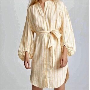 Joie Linen Yellow Stripe Beatrissa Shirt Dress